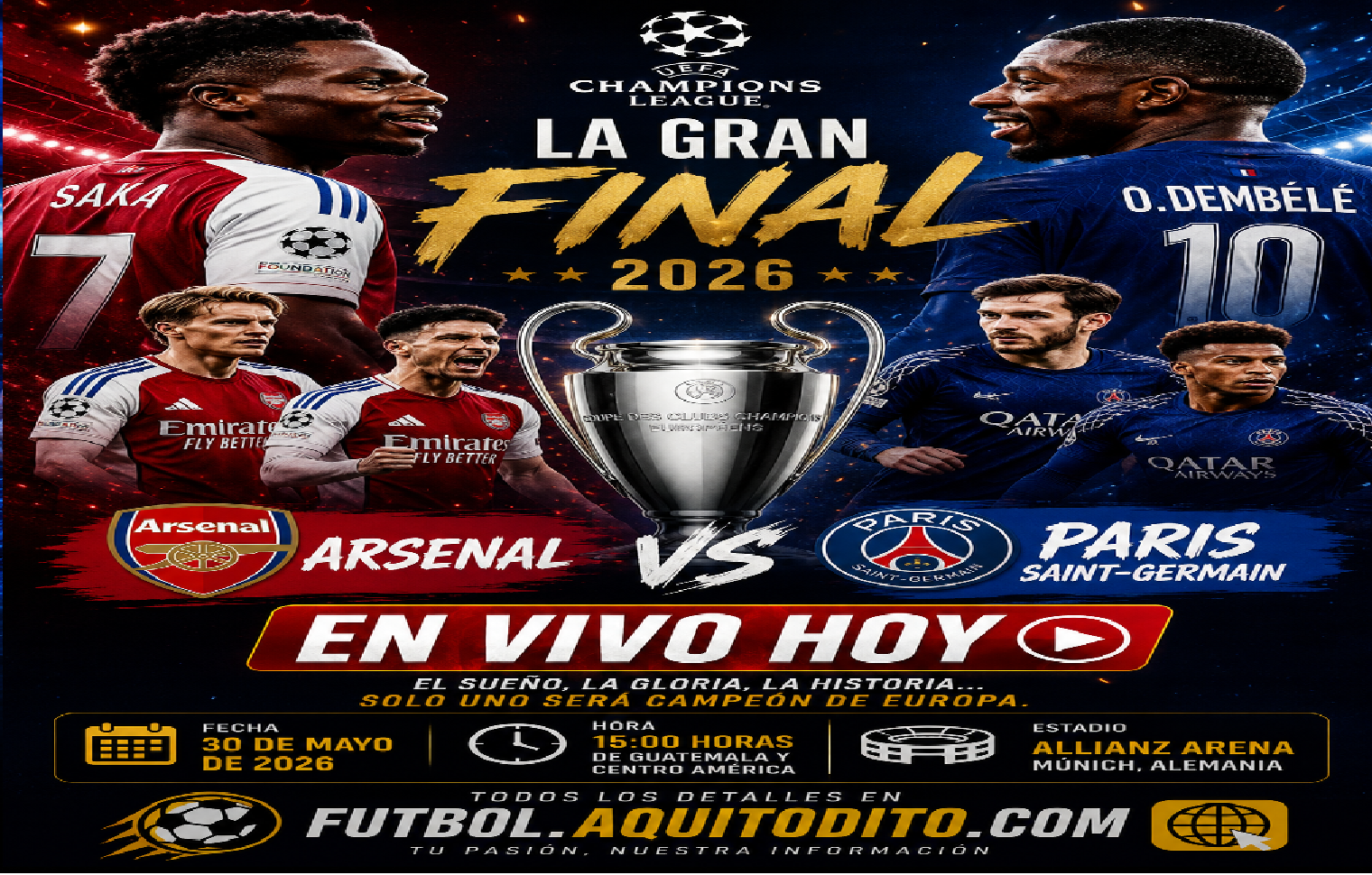 PSG vs Arsenal Gran Final de la Champions League 2026 | Hora ...